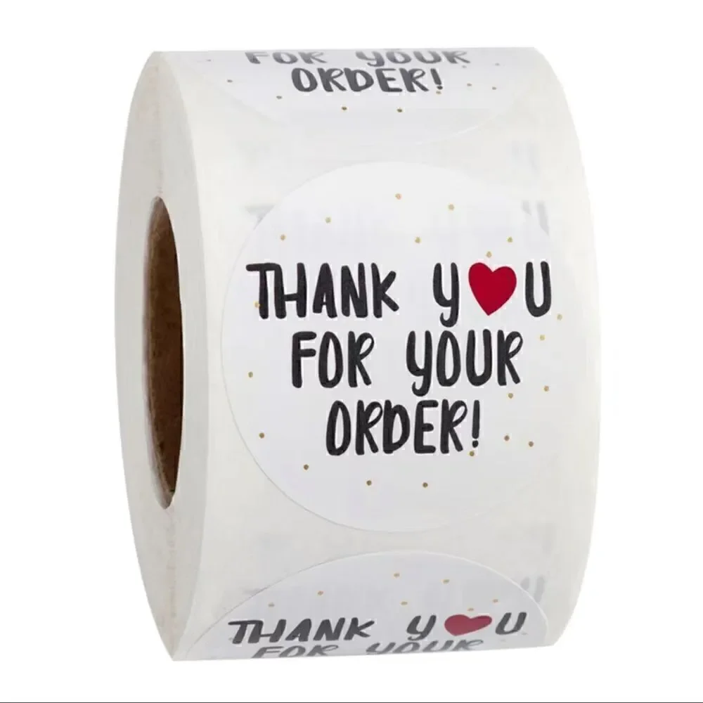 500 Pieces/roll 1inch Thank You For Ordering Sticker Gift White Label Sticker - Picture 3 of 4